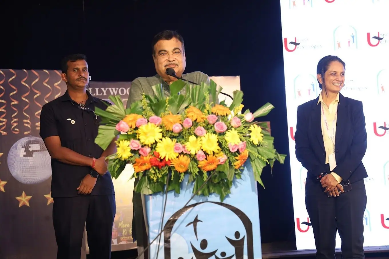 Nitin Gadkari, Road Minister of India, attending the Pride School annual function and addressing the audience.